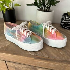 🏳️‍🌈 EUC PRIDE TIE-DYE SUPERGA 2790 Platform -  Size 37.5 (Fits is 7.5) 🏳️‍🌈